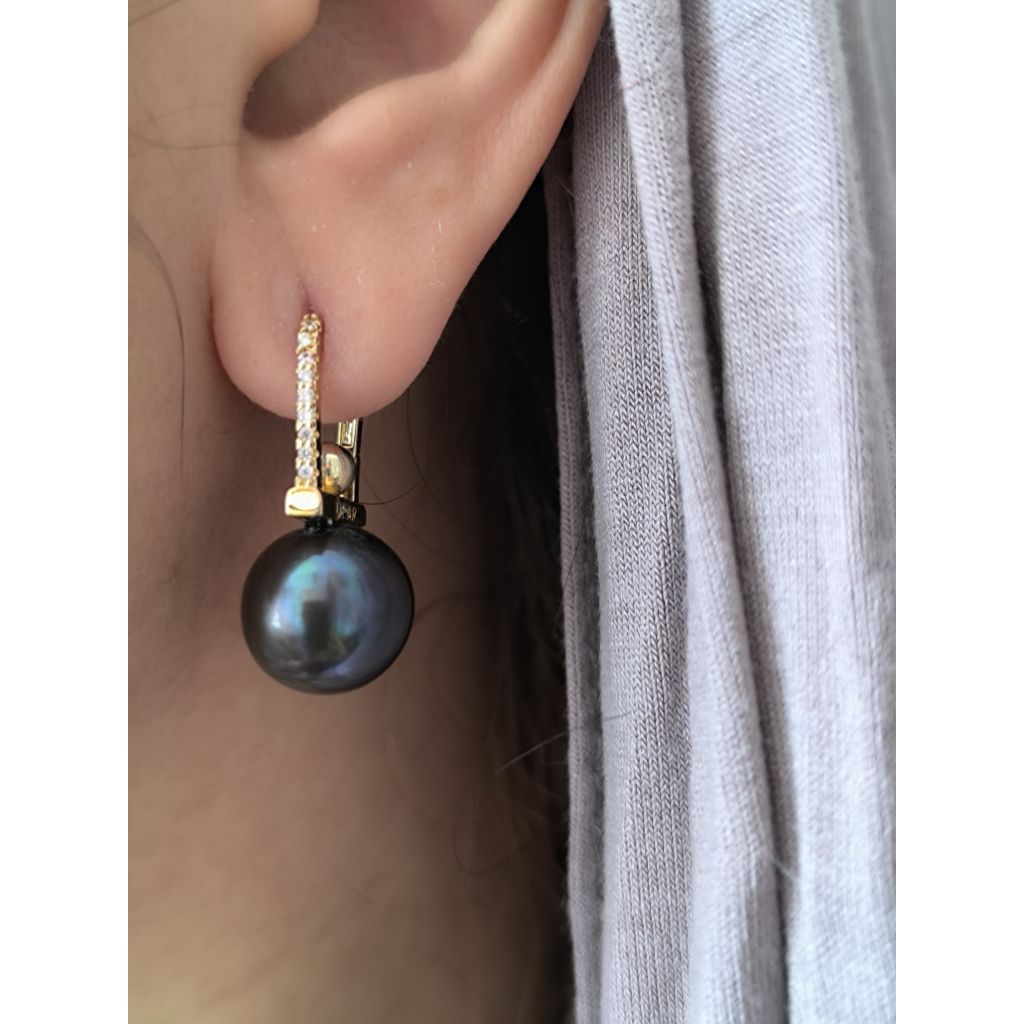 Anting Mutiara Air Tawar hitam super bentuk bulat