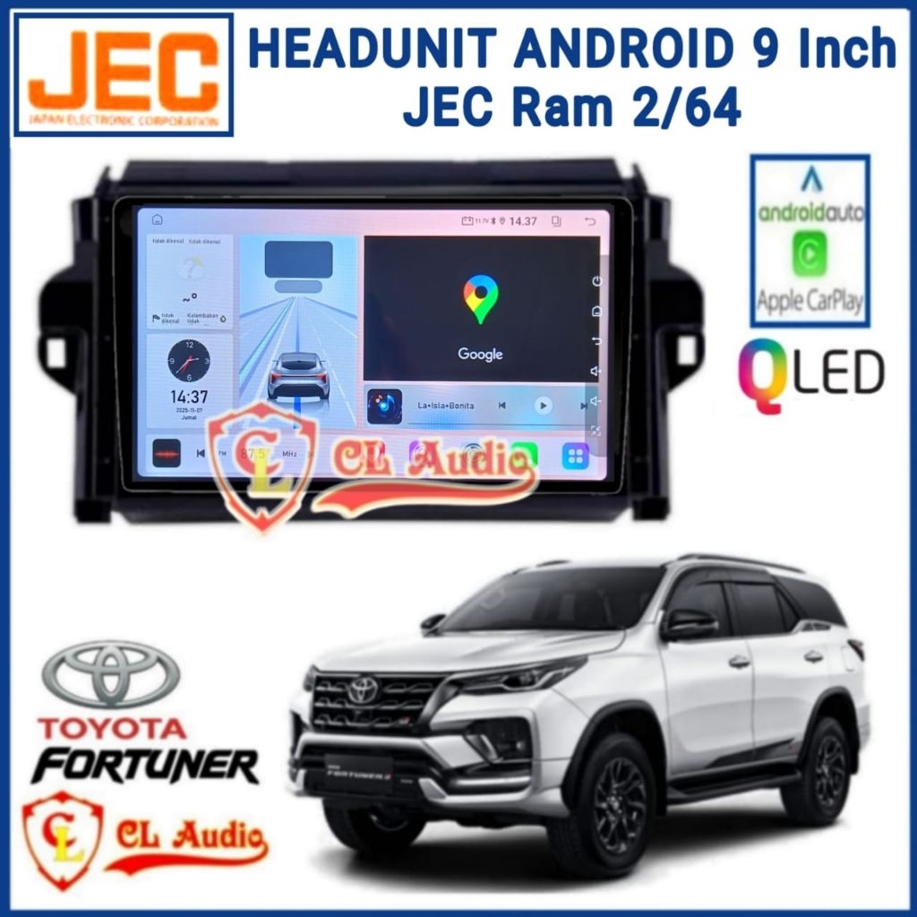 Head Unit Android JEC 9 Inch  Toyota Fortuner 2015 Up