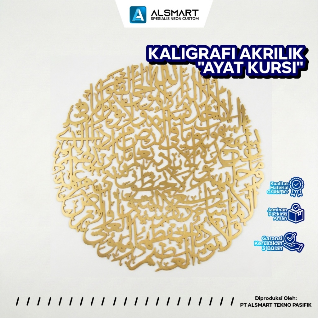 Kaligrafi Dinding AYAT KURSI JUMBO Akrilik Gold/Silver/Black Mirror Timbul Dekorasi Rumah Kamar