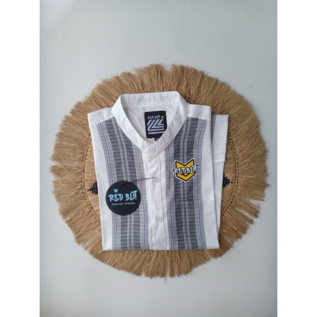 Baju Koko madinah | Kemeja Krah Sanghai Katun Pria Dewasa Lengan Pendek  - Baju koko putih polos son