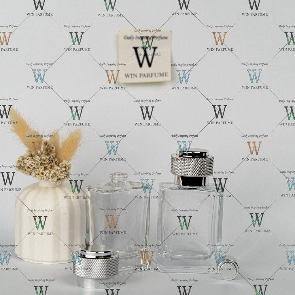 Botol Parfum Platinum 50ml Semi Press Tutup Silver Cincin UV Ring Spray Silver