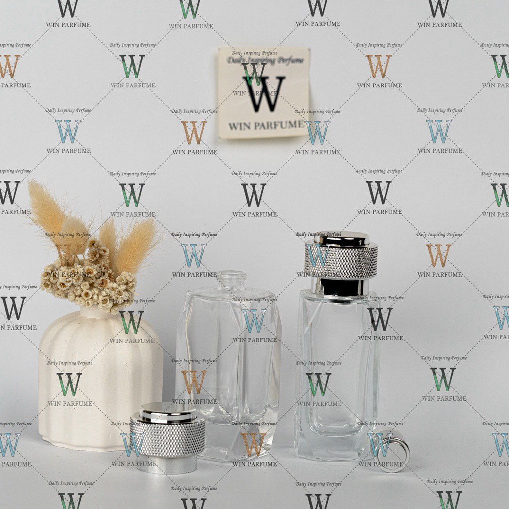 Botol Parfum Crystal Diamond 50ml Semi Press Tutup Silver Cincin UV Ring Spray Silver