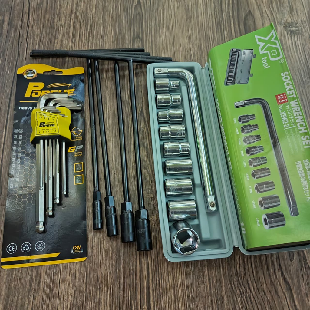 kunci shock  SOK T 8mm 10mm 12mm 14mm kunci shock/ sock set 10Pcs + Kunci L 9pcs