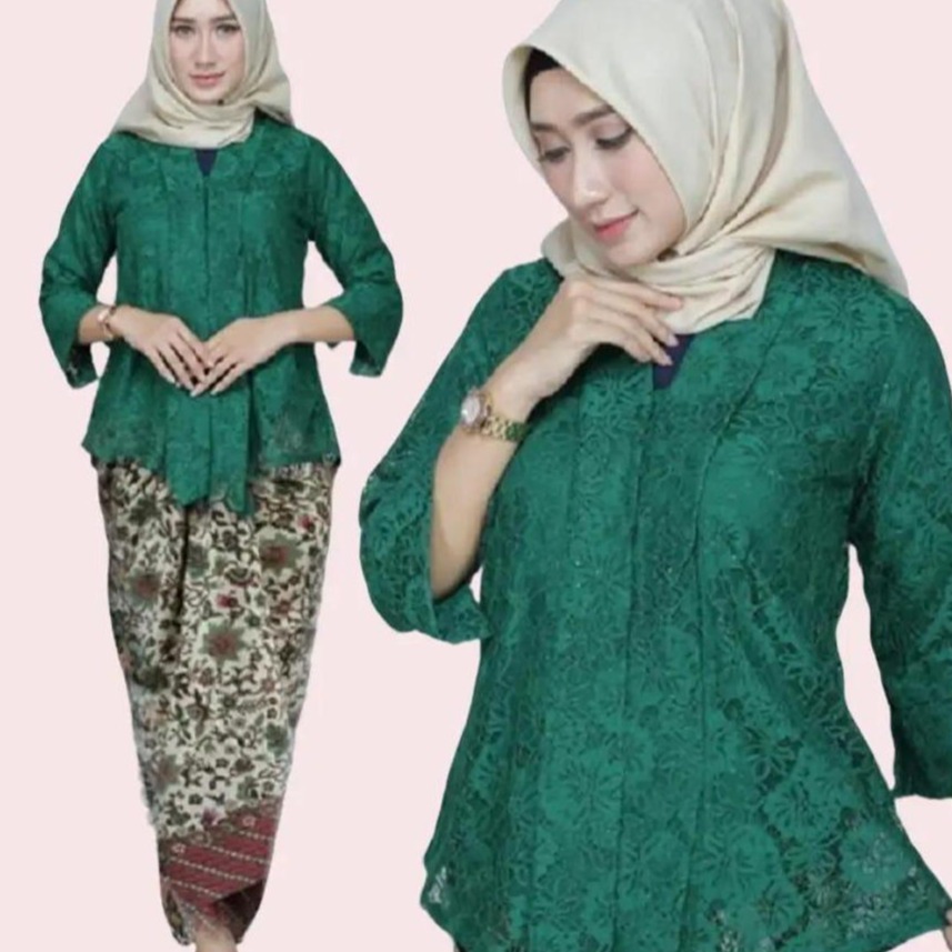 Setelan Kebaya Modern Model Floy Bahan Brukat Warna Hijau