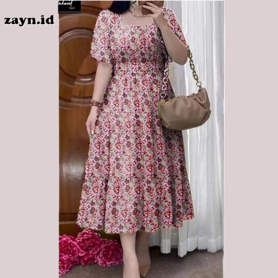 Dress bunga lengan pendek wanita korea midi dress