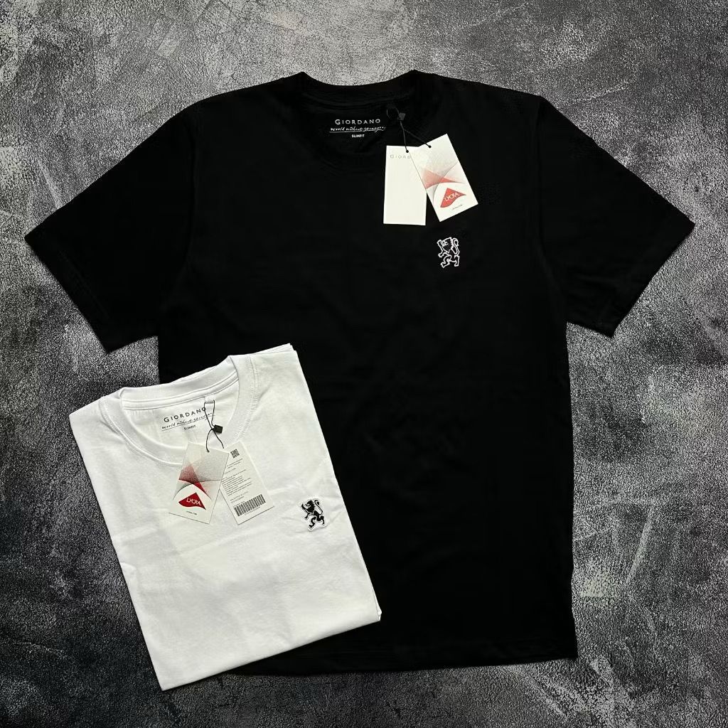 Giordano Kaos Bordir Catton 20s M-XXL Unisex Pria Wanita Dewasa