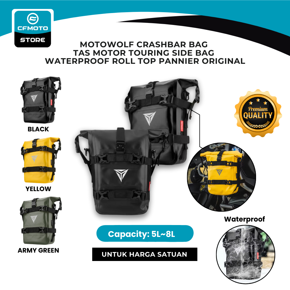 Motowolf Crashbar Bag Tas Motor Touring Side Bag Waterproof Roll Top Pannier Original