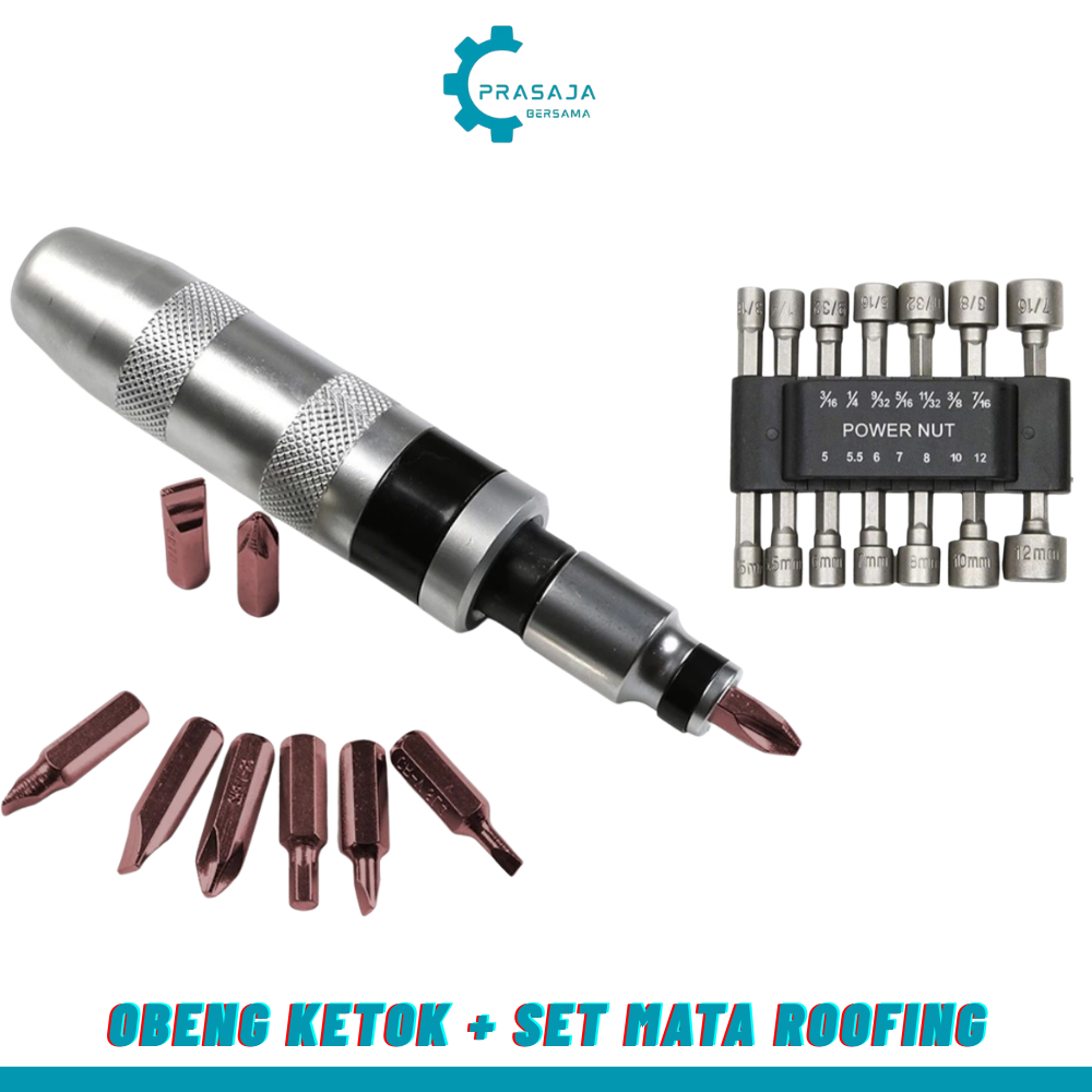 Obeng Ketok Set 11 pcs Bahan Besi full Putaran Bolak balik tahan Karat Dengan Set Mata Roofing 14pcs
