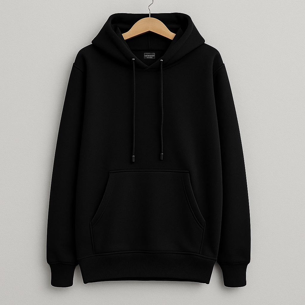 Sweater Hoodie Pria Basic Polos Fleece Cotton Hitam