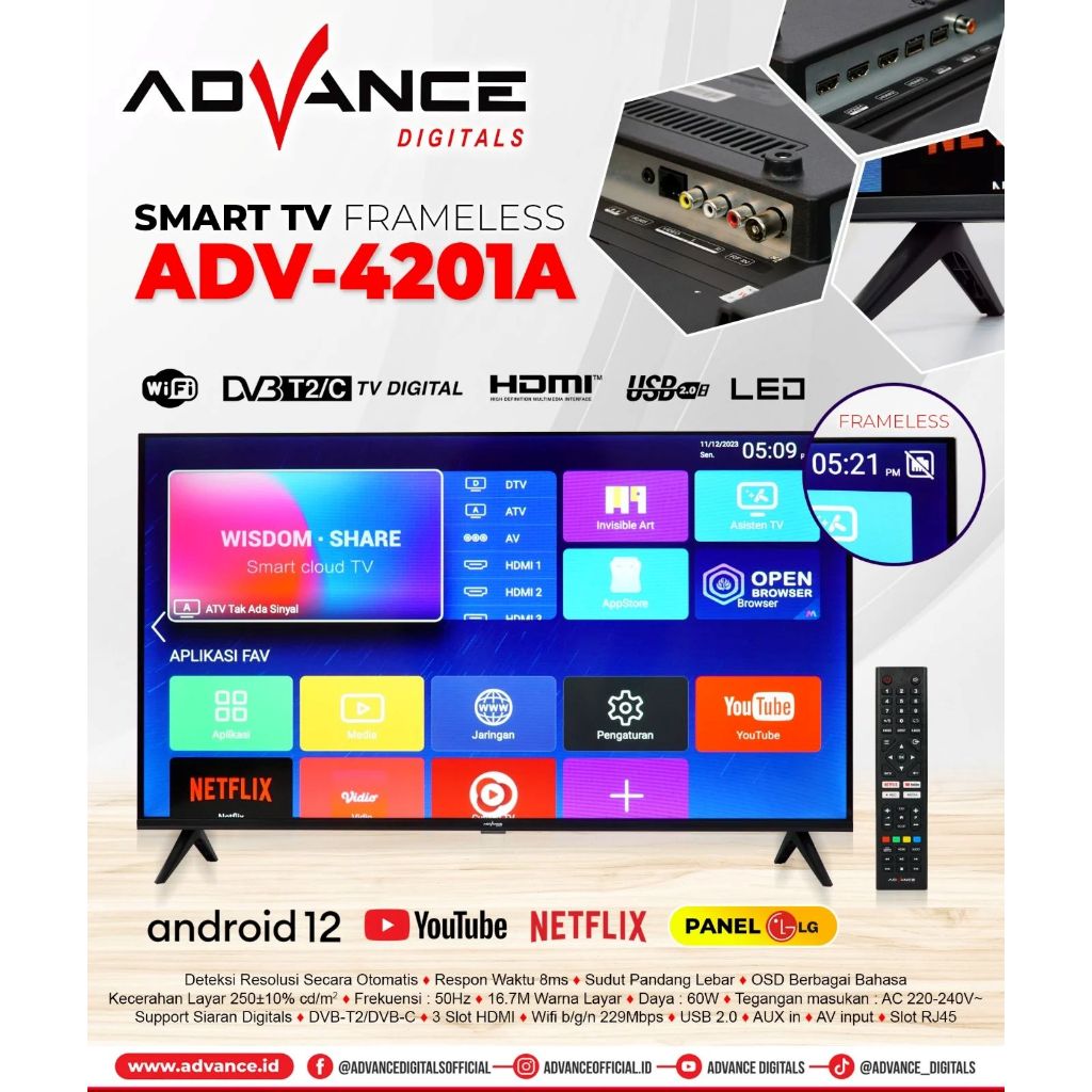 Led Smart Android Tv Advance ADV - 4201A 42 Inch Netflix Youtube