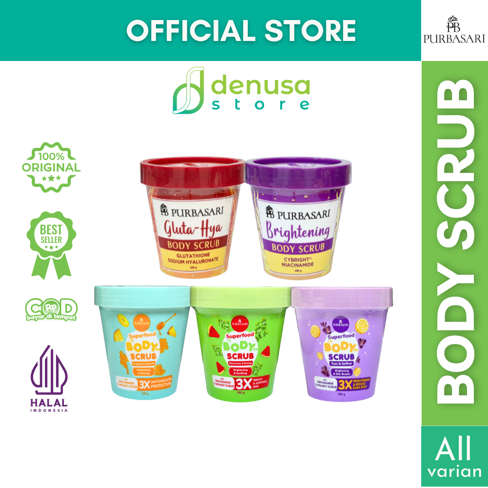 PURBASARI Body Scrub 200g Gluta Hya Cybright Superfood Yuzu Saffron Watermelon Pineapple Royal Jelly