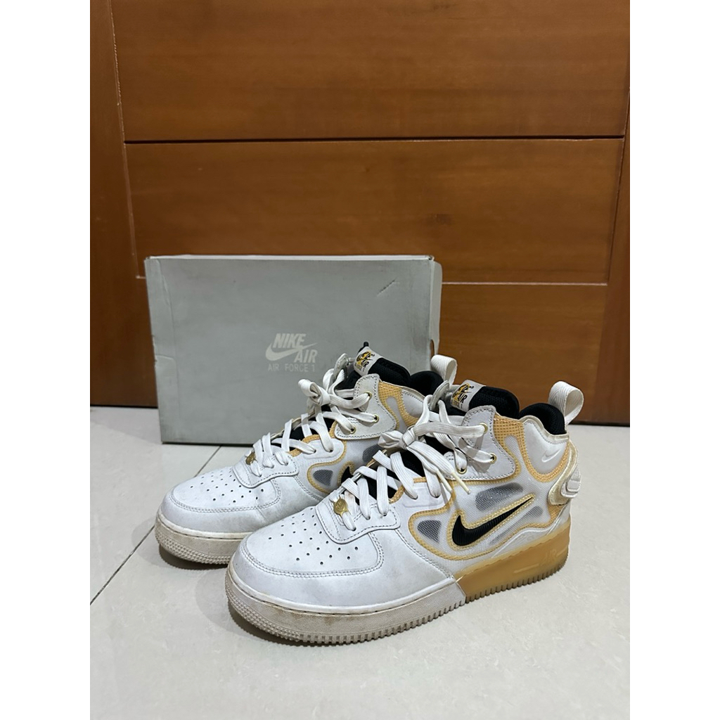 NIKE AIR FORCE 1 MID REACT WHITE/BLACK-YELLOW OCHRE BLANC/ JAUNE OCRE/NOIR