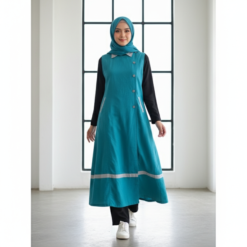Midi Outer Tunik Biru Tosca Elegan & Praktis