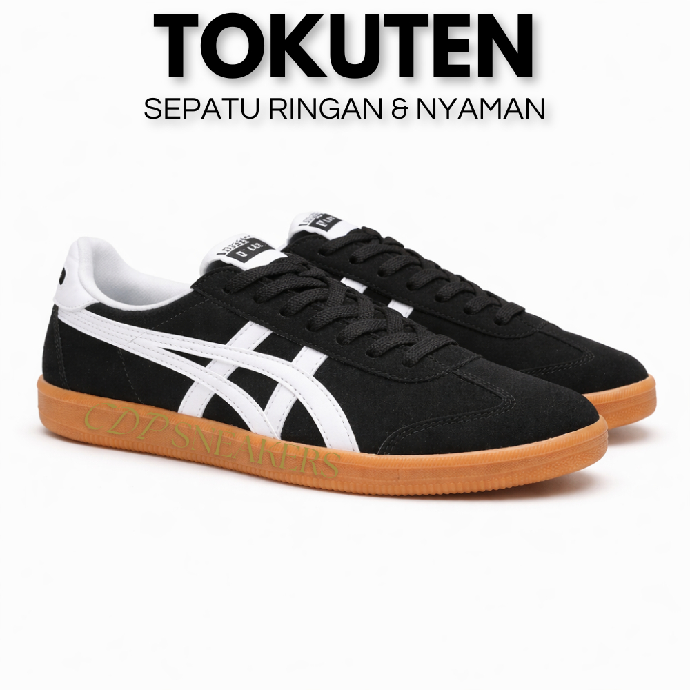 Sepatu Sneakers Kulit Pria Wanita Onitsuka Tiger Tokuten Shoes Black White Gum