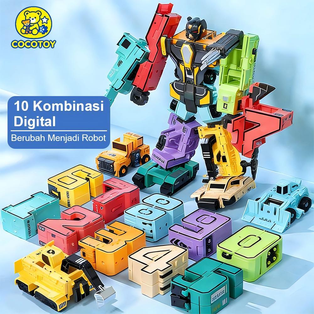 COCOTOY Mainan Robot Transformer Angka Mainan robot angka berubah bentuk, Mechman angka