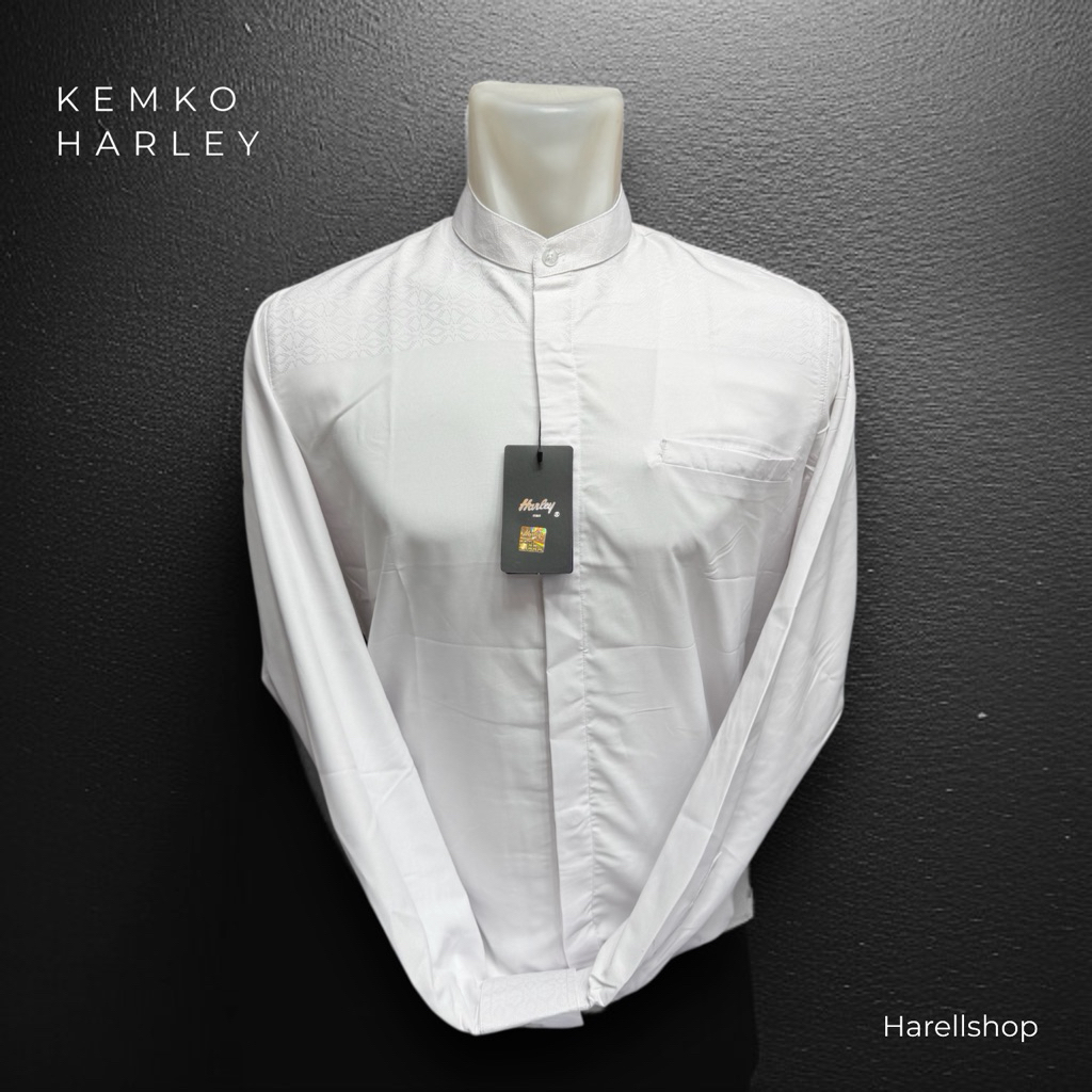 Ready banyak stok Kemko / kemeja koko harley putih polos panjang
