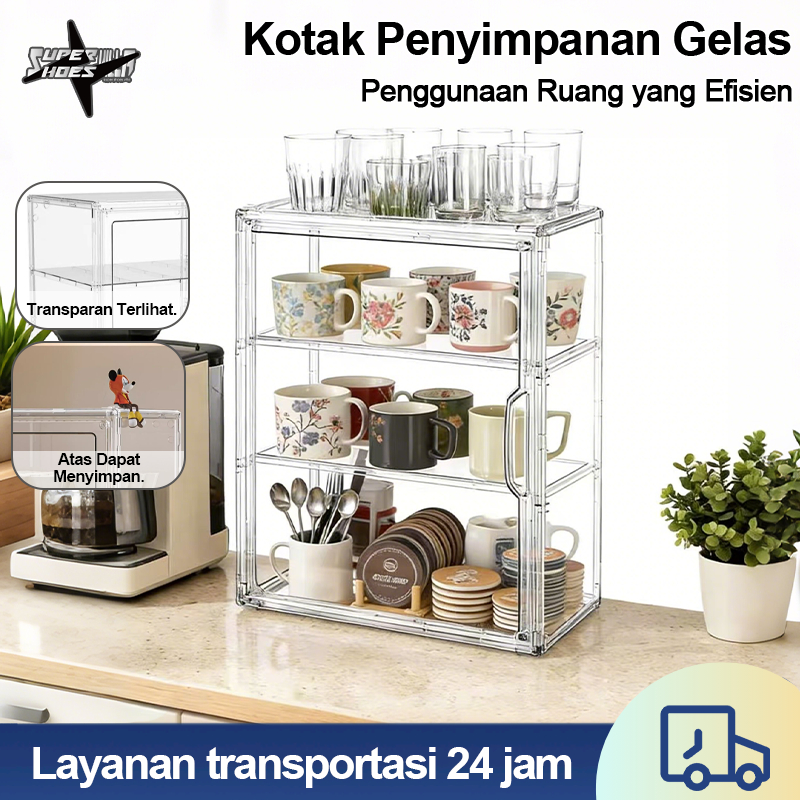 Kotak Penyimpanan Akrilik Transparan Multiguna-Tempat Pajangan Penyimpanan Gelas Di Atas Meja