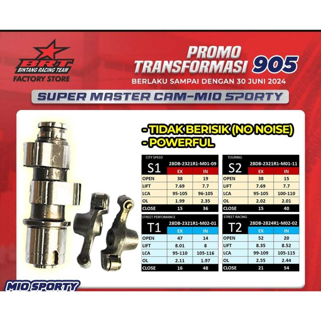 Camshaft Noken As Set Pelatuk Mio Sporty Smile Karbu Kode 5TL Tipe S1 S2 T1 T2 R1 R25 R61 R65 Master
