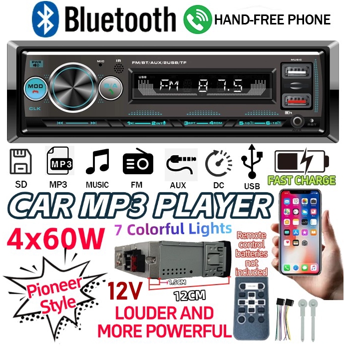 (Stok Siap)Gaya Pioneer Tape Audio Radio Mobil 1 Din Bluetooth 4x60W dengan Dual USB, Fungsi Lokasi 