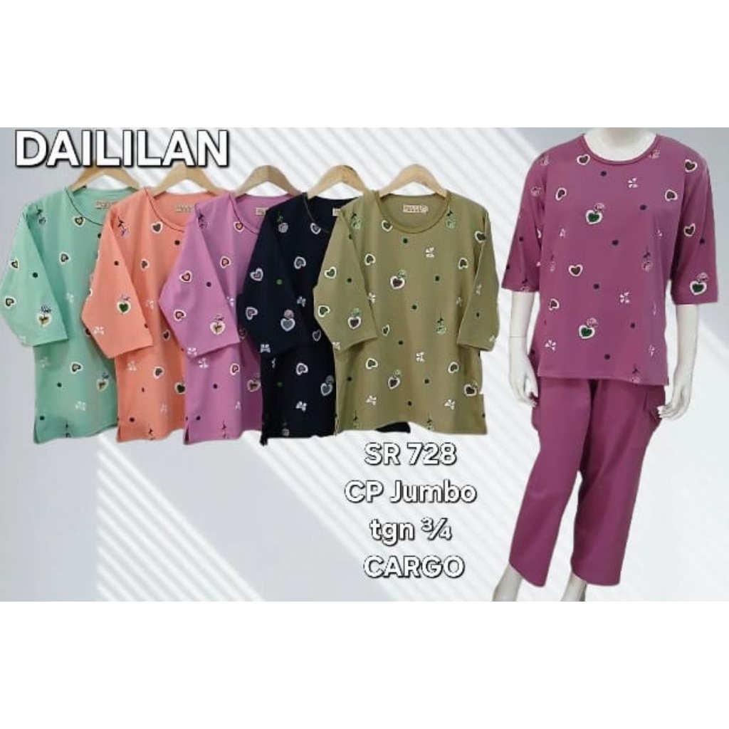 DAILILAN - BAJU TIDUR TANGAN 7/8 CELANA PANJANG LD 120 JUMBO