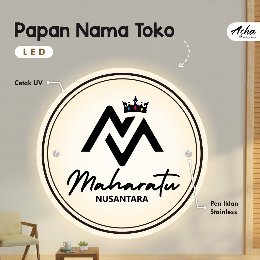 Papan Nama Toko Akrilik Custom Logo Usaha Aesthetic Free LED Cetak UV Awet Tahan Lama