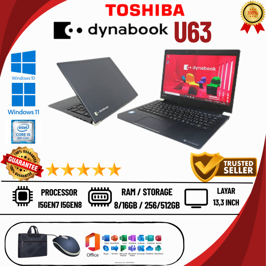 Laptop Toshiba Dynabook U63 | Intel Core i5Gen8 / i5Gen7 | RAM 8GB | SSD 256GB | SECOND ORIGINAL | M