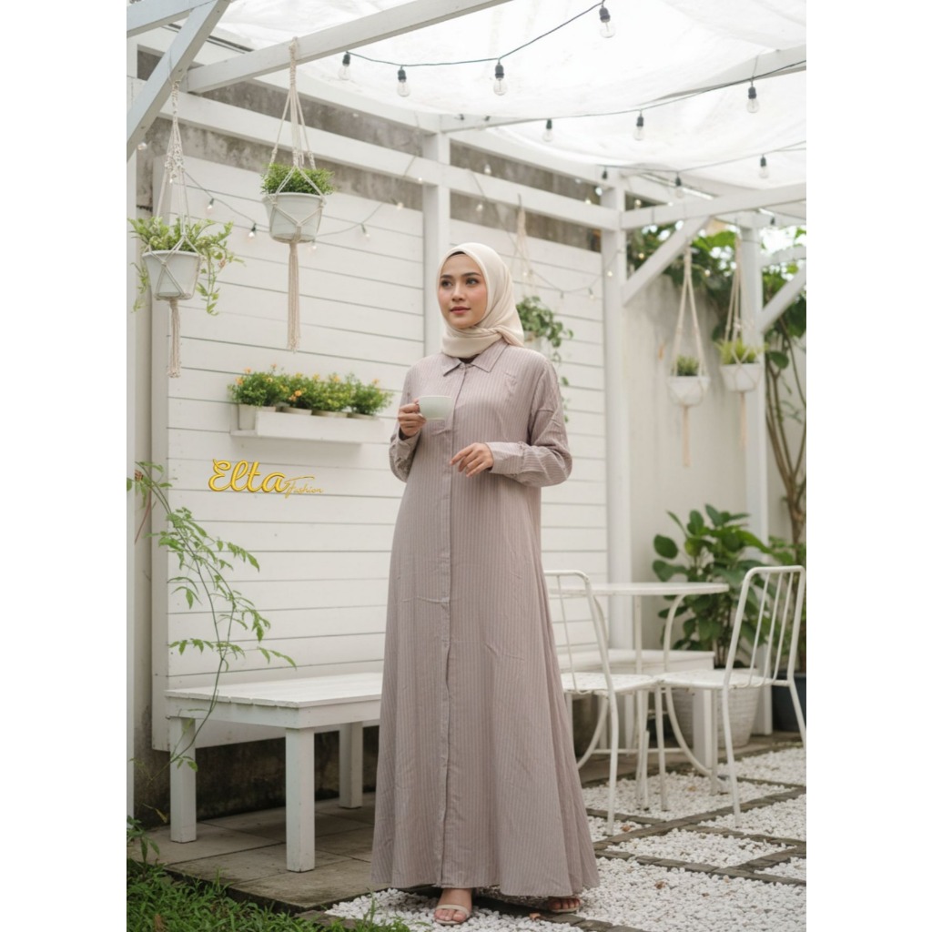 Gamis Motif Salur Rayon Premium - Gamis Rayon Murah