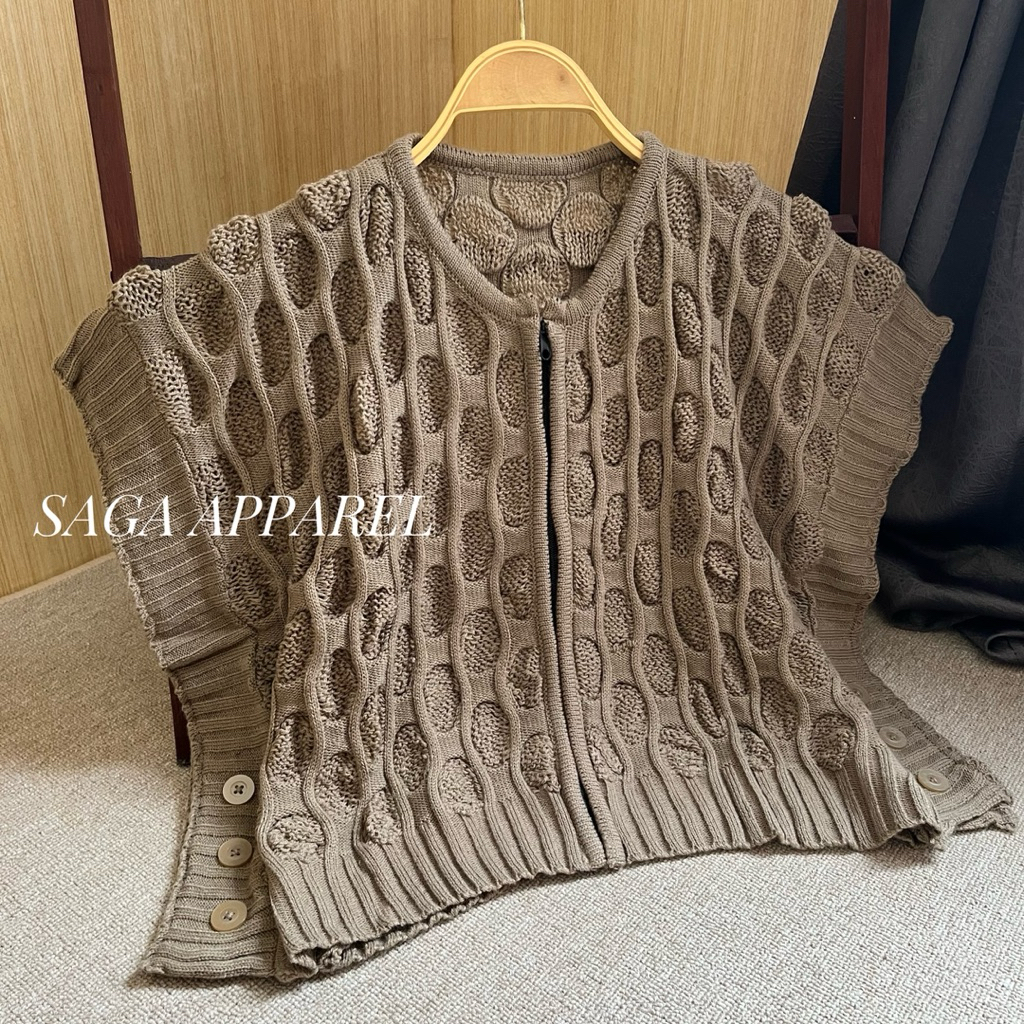 Yomanah Vest - Atasan Vest Rompi Rajut Zipper Crop Wanita Variasi Kancing Samping Kekinian