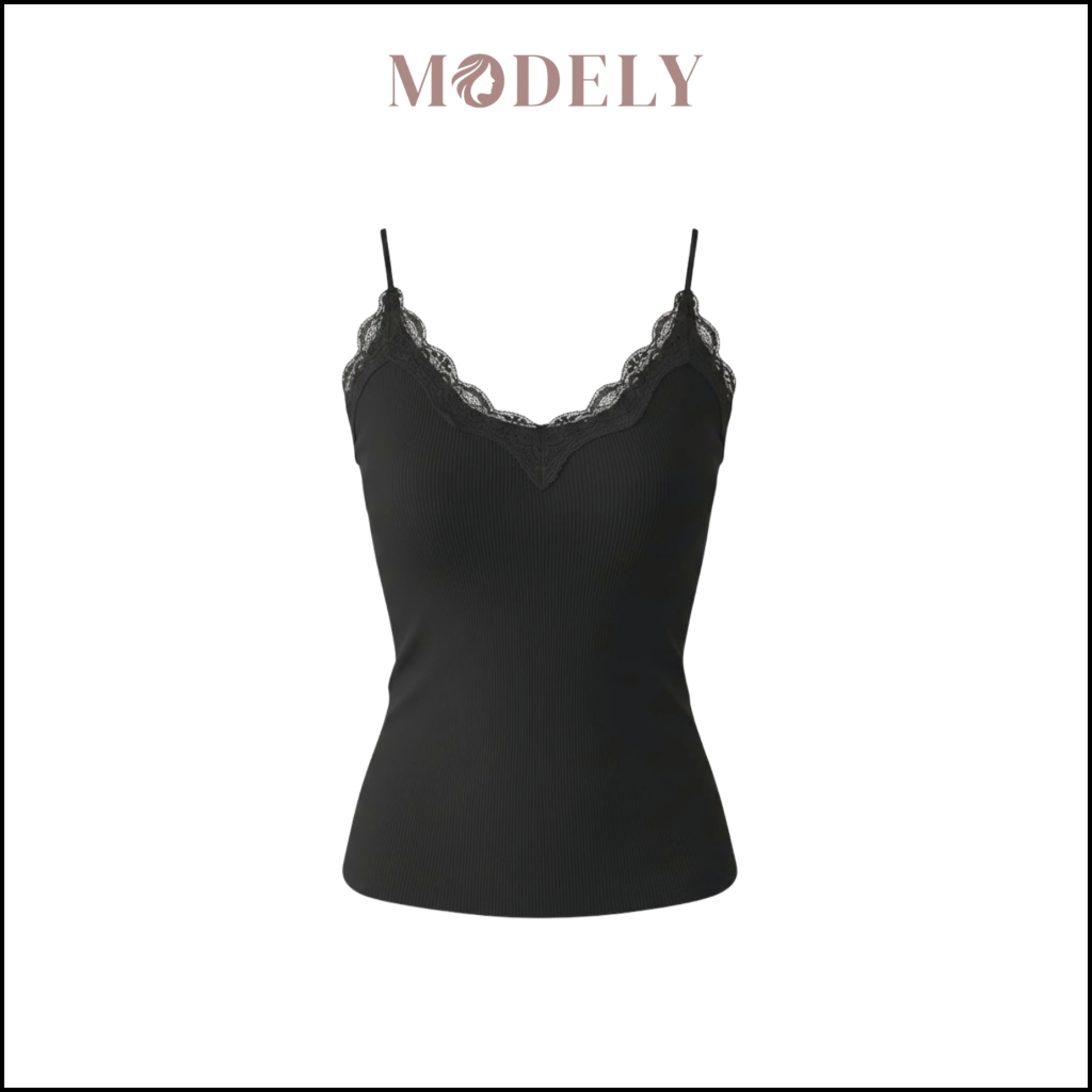 MODELY - Tanktop Bra With Cup Panjang Premium Singlet Atasan Wanita Renda Tali Spaghetti BR228