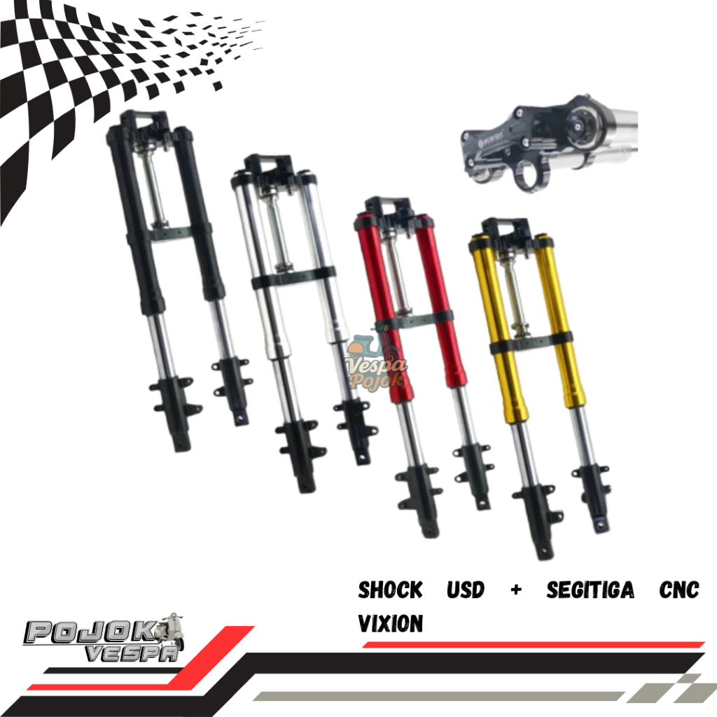 Shock Depan Upside Down + segitiga Vixion CNC - Scarlet Racing
