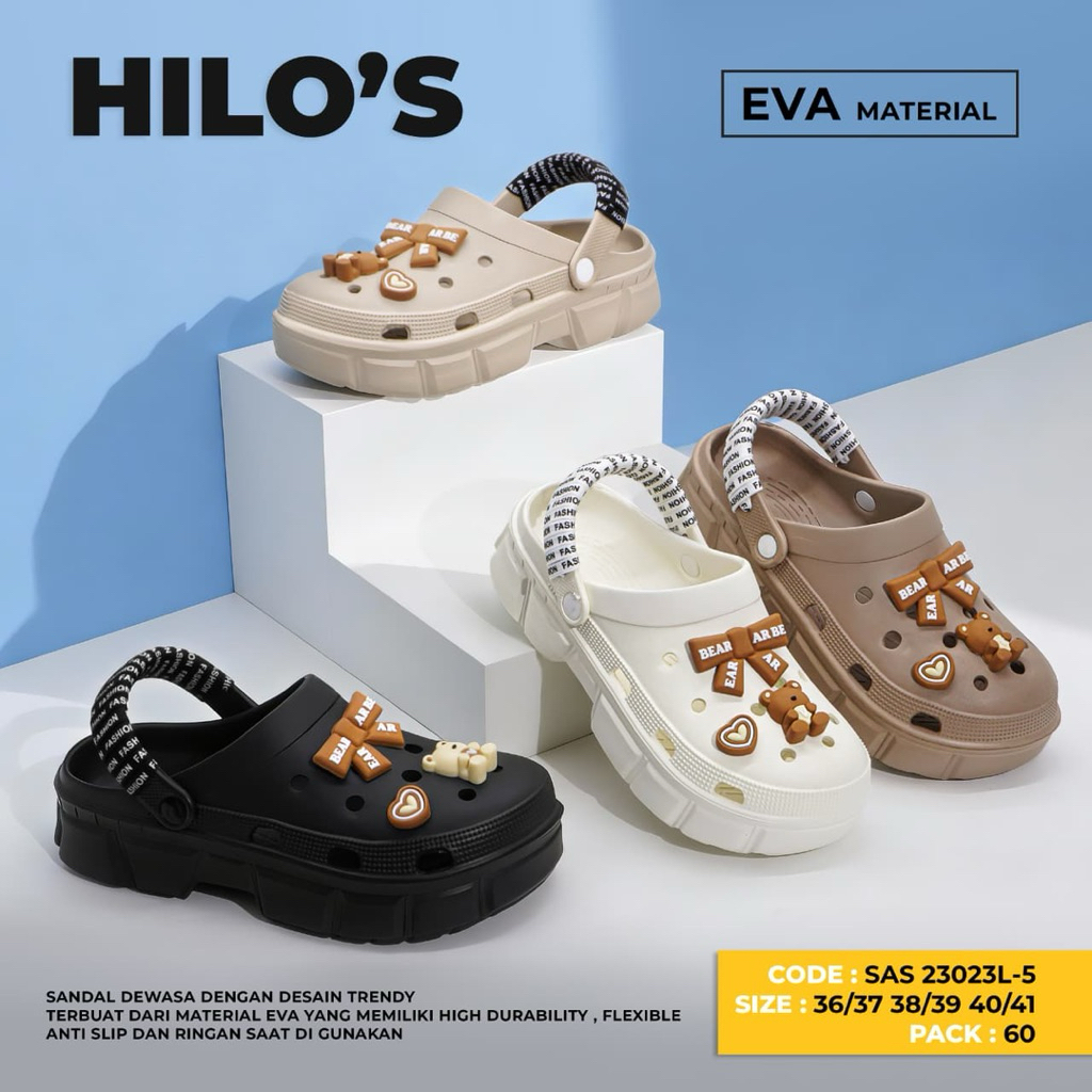 23023 L-5 / REAL PIC Sandal Selop Clog Baim Karet Jelly Eva Wanita Nyaman Empuk Teddy Bear Hits Keki