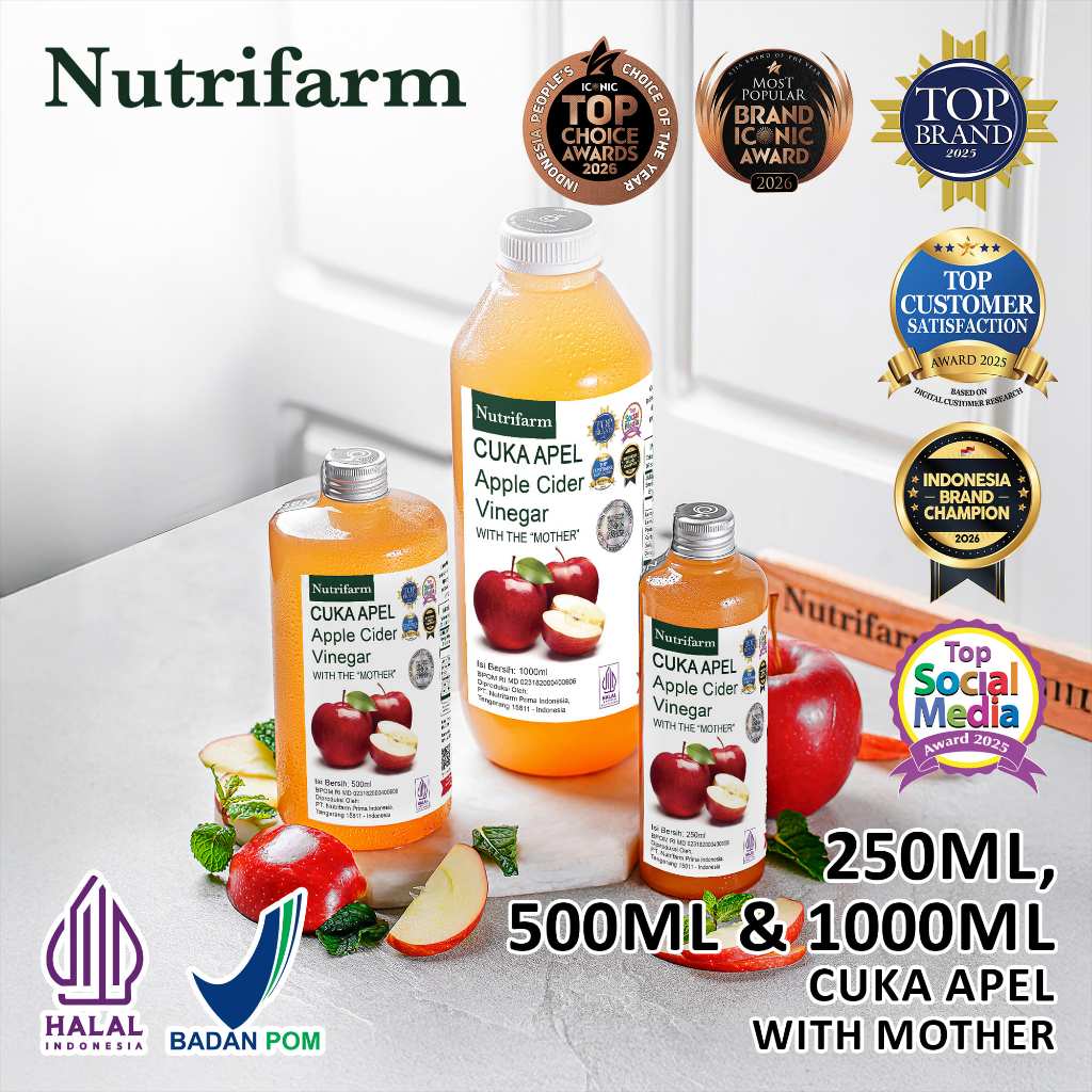 CUKA APEL UNTUK DIET WAJAH ORIGINAL / FREE HIMALATAN SALT 30 G / CUKA APEL 250ML, 500ML, 1000ML