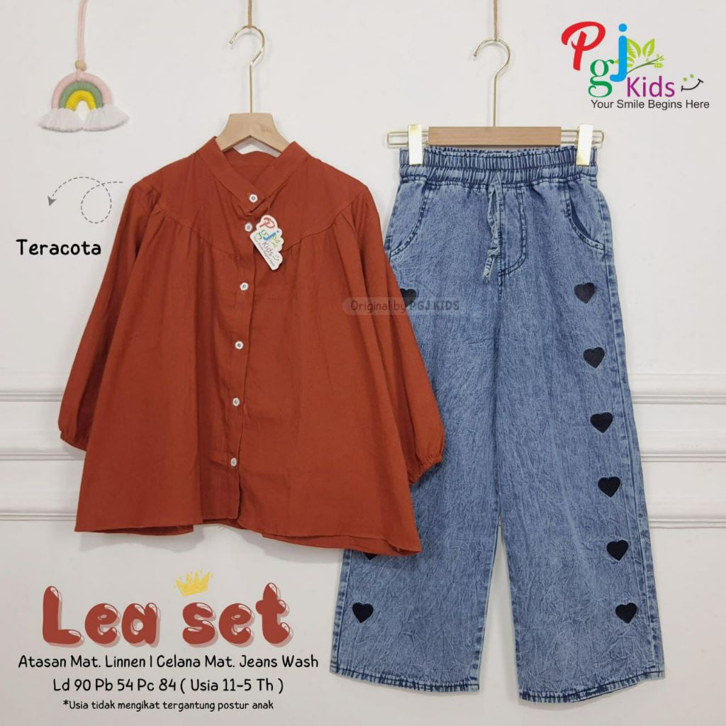 SETELAN ANAK REMAJA PEREMPUAN USIA 10 - 11 TAHUN - LEA SET ATASAN KEMEJA DAN CELANA JEANS KEKINIAN T