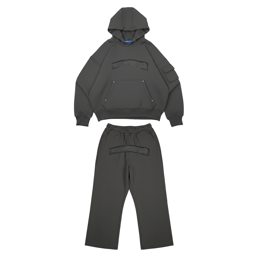 Bitsnbobs Oneset Hoodie Boxy Baggy Sweatpants Faint Dark Grey