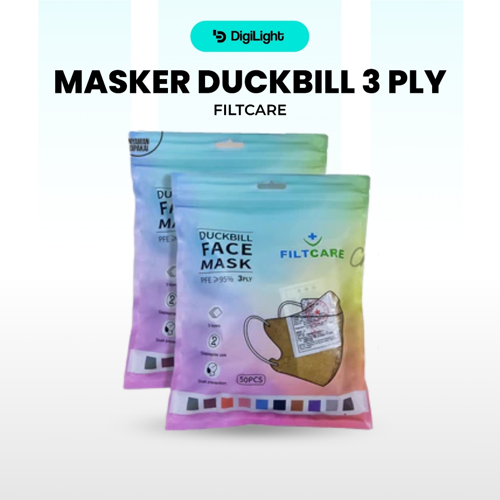 Masker Filtcare Duckbill Earloop 3ply 50 pcs Mix 10 Warna