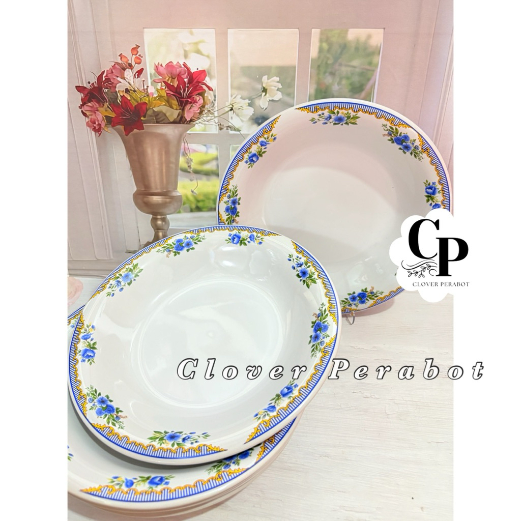 Paket 6 Pcs Piring Makan Keramik Bunga Biru 9 Inchi Sni