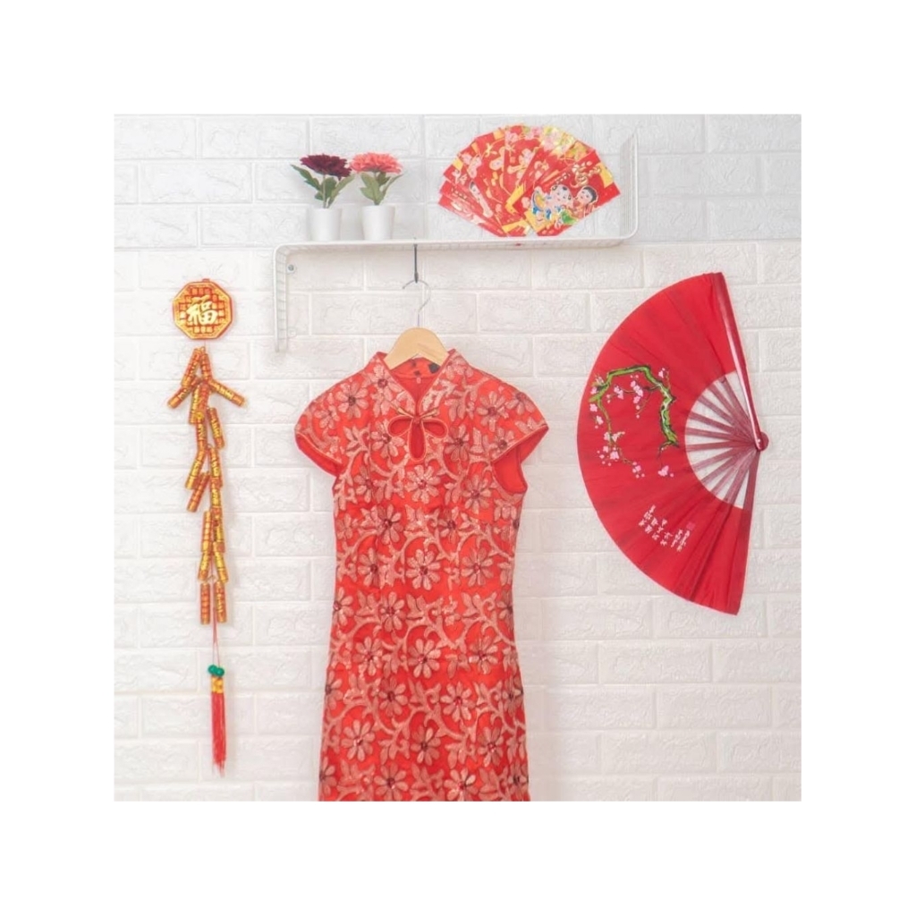 Dress Cheongsam warna merah MENG ZHI CHAO code 018