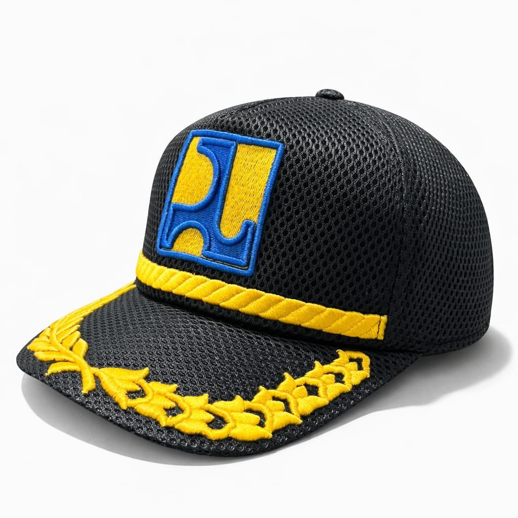 Topi PUPR Premium Bordir Timbul Mesh Rantai Kuning