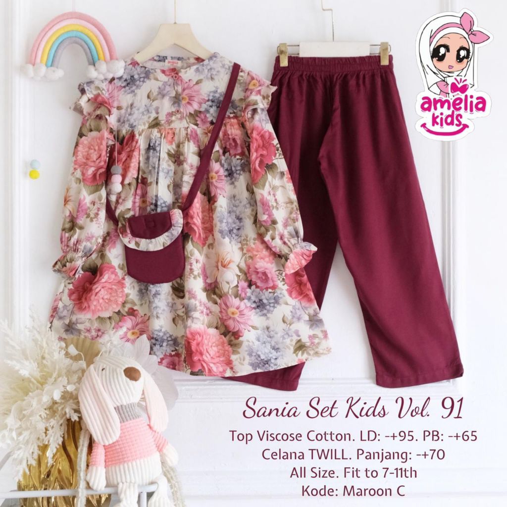 [ ata.id kids ] Sania Vol. 91 setelan celana kulot dan blouse muslim anak perempuan by Amelia kids