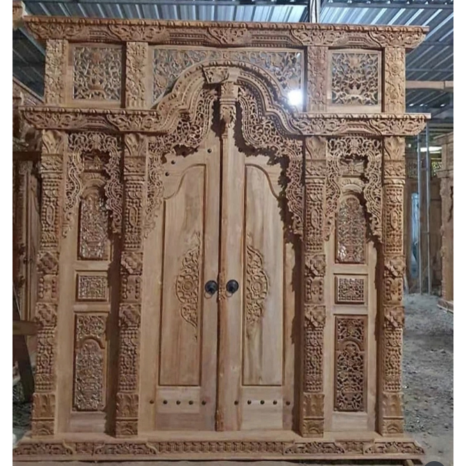 Pintu Gebyok Ukir Jati Jepara 250x260cm Mentahan Handcrafted Kayu Jati