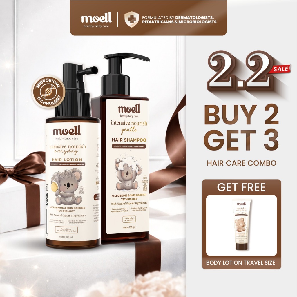 [BUY 2 GET 3] - Moell Hair Care - Hair Lotion 100ml & Shampoo 185gr FREE Body Lotion Travel Size 80g