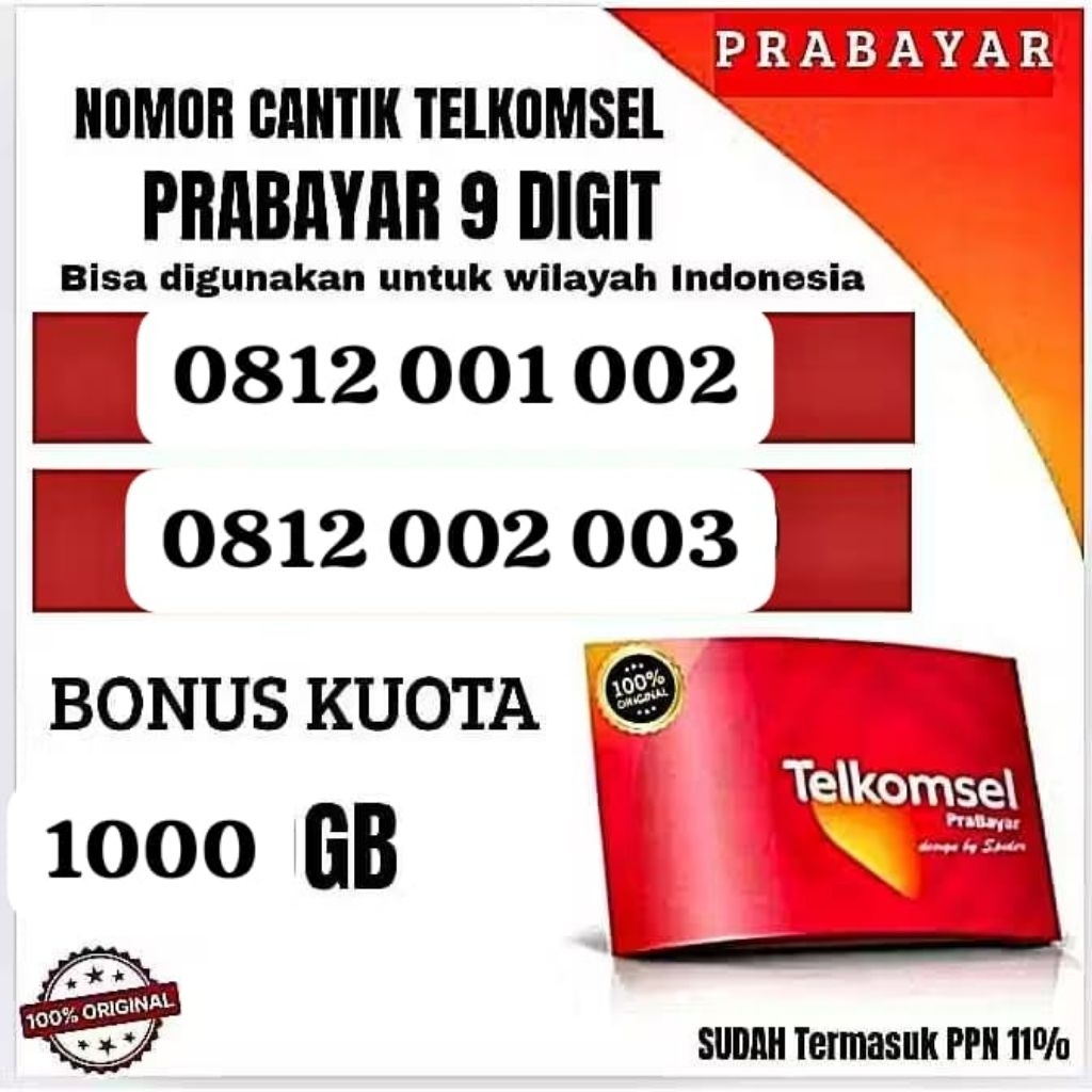 Promo Kartu Perdana Telkomsel 10Digit Bonus Kuota 1000GB Prabayar Support Jaringan 4G