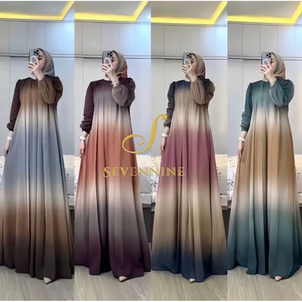 GAMIS SET HIJAB CERUTY HYGET GRADASI GAMIS MUSLIMAH MOTIF BUNGA KEKINIAN TERBARU