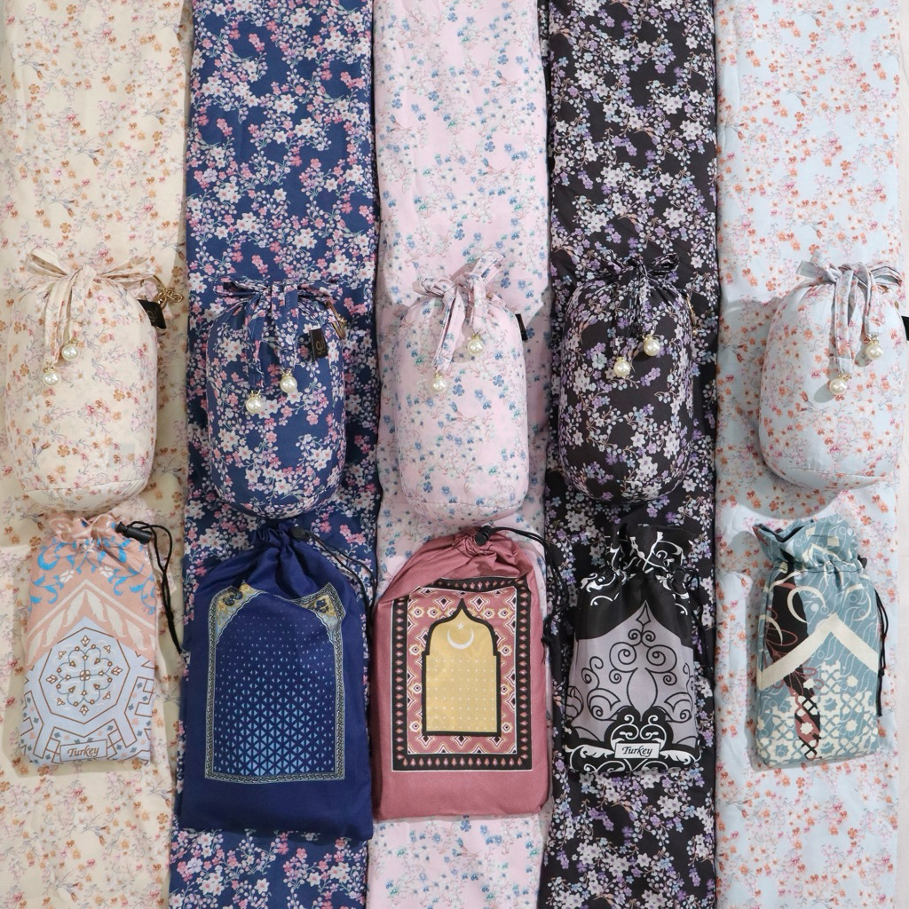 Full Set Mukena Terusan Travel 2in1 Parasut Korea Stretch Dewasa Jumbo + Sajadah Traveling Motif
