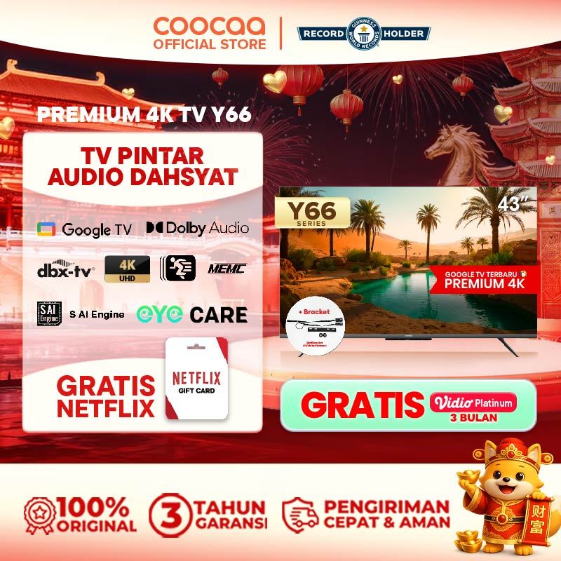 [BRACKET+] TERBARU COOCAA TV 43 inch Y66 - 4K Google TV - S AI Engine - MEMC - HDR10/HLG - Find My R