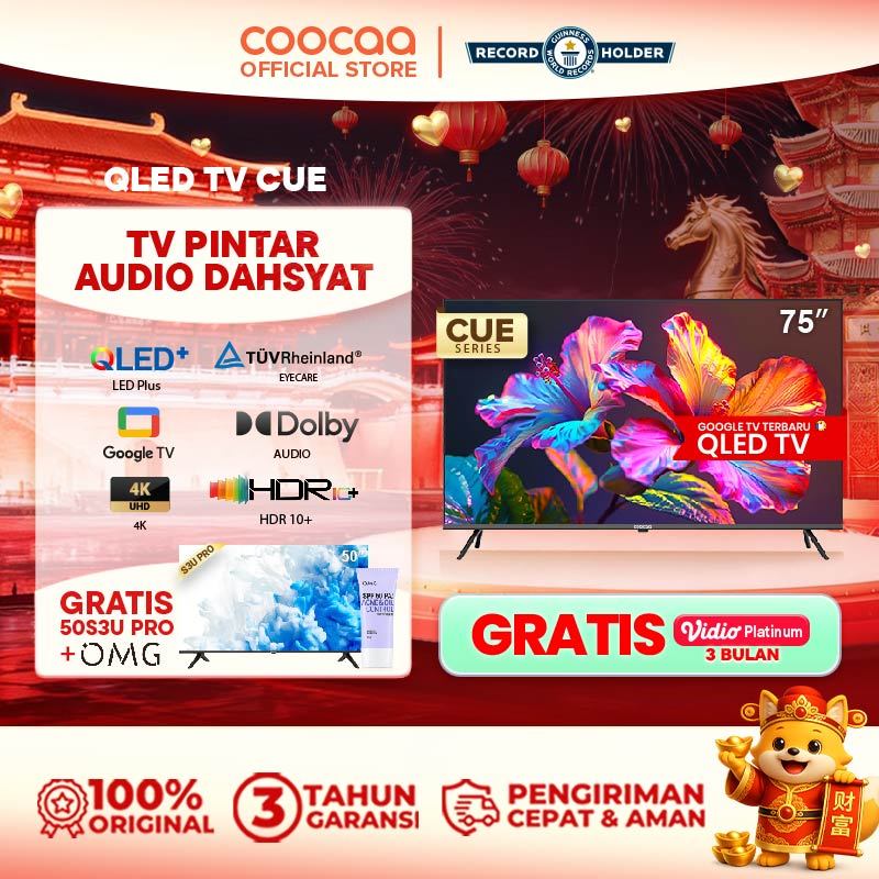TERBARU GOOGLE TV COOCAA 75 inch - Google TV - 4K QLED+ - Eye Care - Far Field Control - Netflix/You