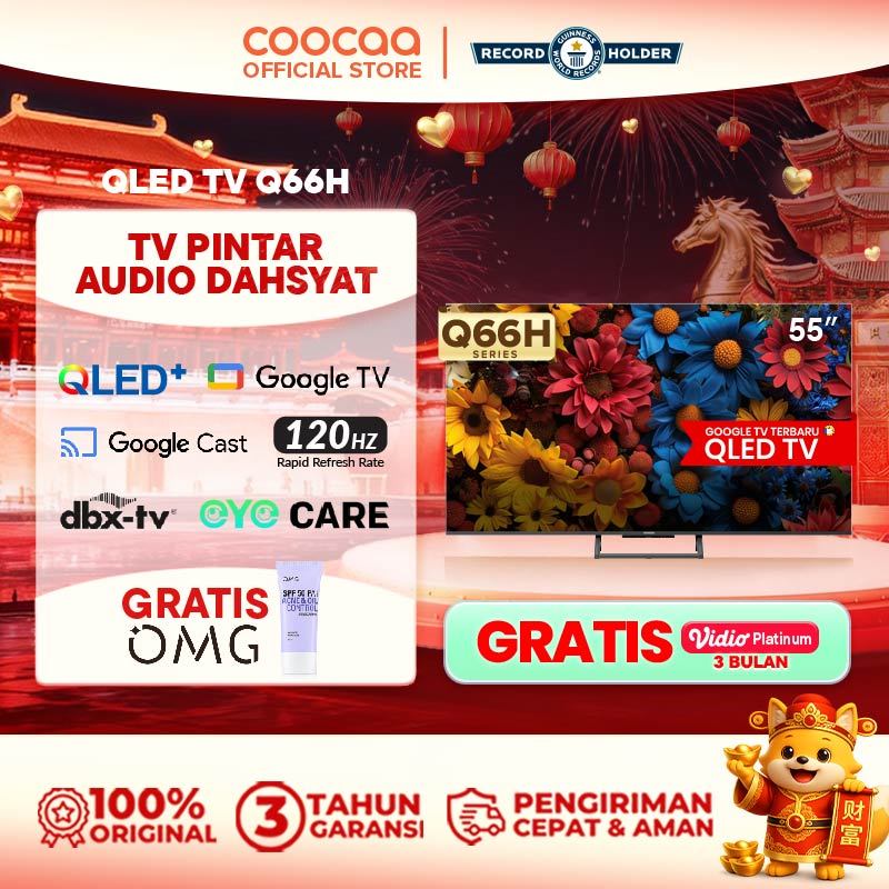 TERBARU COOCAA TV 55 inch Q66H - 4K QLED+ - Google TV - S AI Engine - MEMC - 120Hz Motion - dbx-tv -