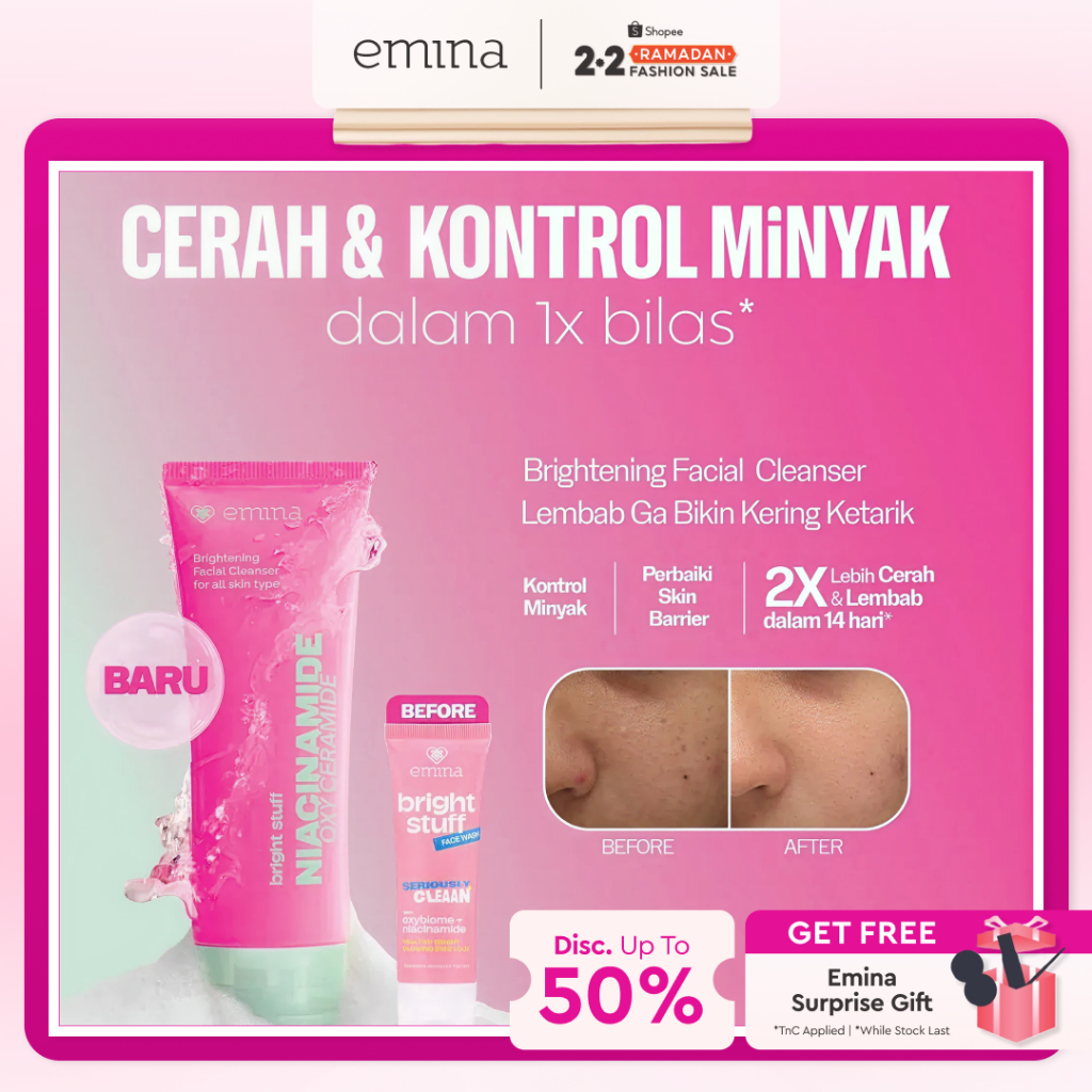 NEW Emina Niacinamide Oxy Ceramide Brightening Face Wash 50ml 100ml - Sabun Muka Cerah, Glowing, Per