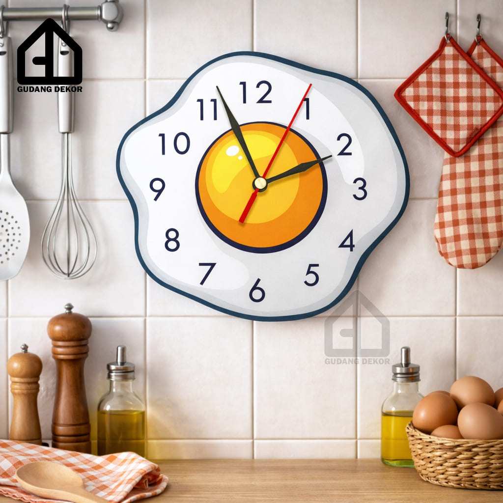 Jam Dinding Telor Ceplok / Hiasan Dinding Dapur Kitchen Unik Minimalis Aesthetic Mdf unik