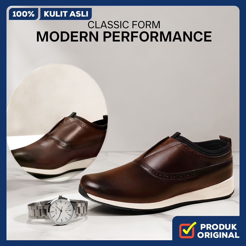 VINCI SLIM BROWN ORIGINAL x KENZIOS Sepatu Loafers Coklat Pria Kulit Sapi Asli Formal Casual Kerja K